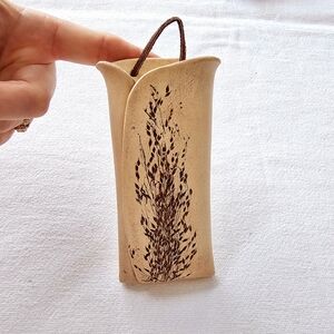 Pottery Wall Pocket Vase Hanging Handcrafted Ceramic Wildflower Flower Impressed